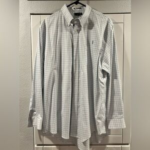 Lands' End Men's Plaid Dress Shirt - White and Gray